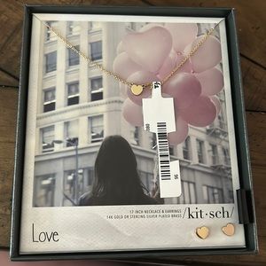 Gold Heart Earrings and Necklace